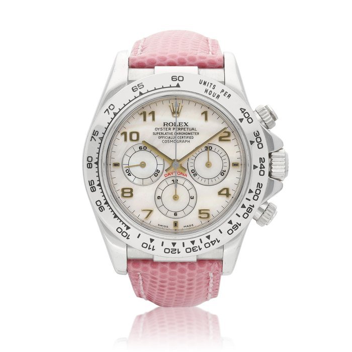 Rolex Cosmograph Daytona, Reference 16519, A white gold chronograph wristwatch with mother-of-pearl dial, Circa 1997 | 勞力士 Cosmograph Daytona 型號16519 白金計時腕錶，備珠母貝錶盤，約1997年製 · 16519
