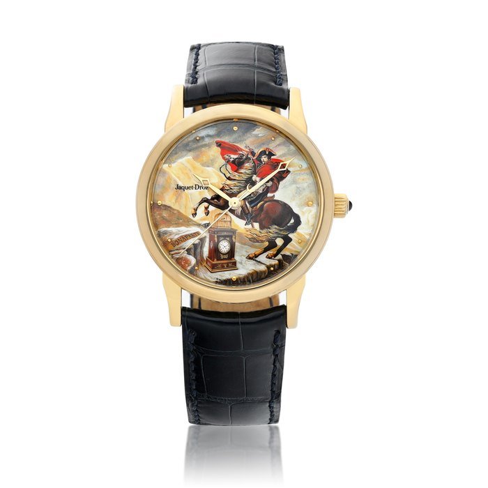 Jaquet Droz Reference 2220, A limited edition yellow gold wristwatch with polychrome enamel dial, Circa 2010 | 雅克德羅 型號2220 限量版黃金腕錶，備多彩琺瑯錶盤，約2010年製 · 2220