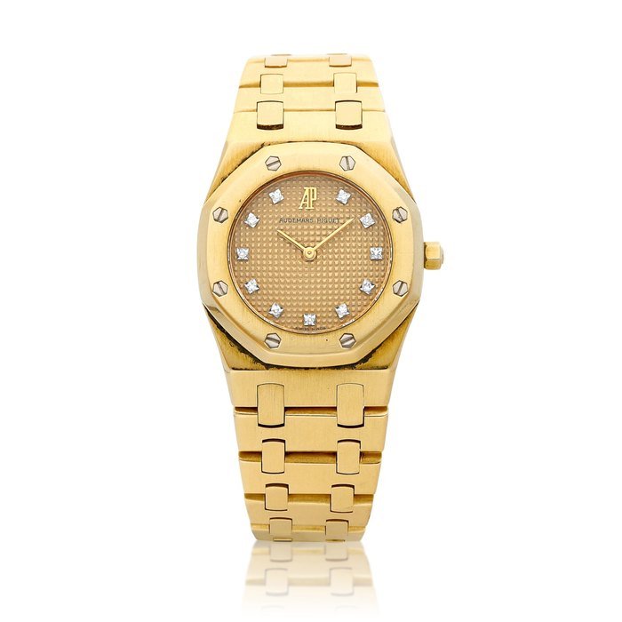 Audemars Piguet Royal Oak, A yellow gold and diamond-set bracelet watch, Circa 1990 | 愛彼 皇家橡樹系列 黃金鑲鑽石鏈帶腕錶，約1990年製