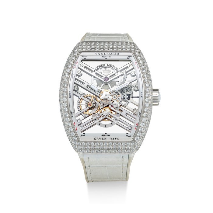 Franck Muller Franck Muller | Vanguard, Reference V45 S6 SQT D AC BC, A stainless steel and diamond-set skeletonised wristwatch, Circa 2017 | Vanguard 型號V45 S6 SQT D AC BC 精鋼鑲鑽石鏤空腕錶，約2017年製 · V45