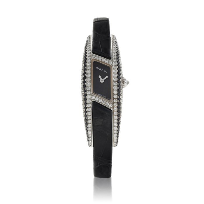 Cartier Cartier | Himalia, Reference 2571, A white gold, diamond and black diamond-set wristwatch, Circa 2003 | 卡地亞 | Himalia 型號2571 白金鑲鑽石及黑鑽石腕錶，約2003年製 · 2571
