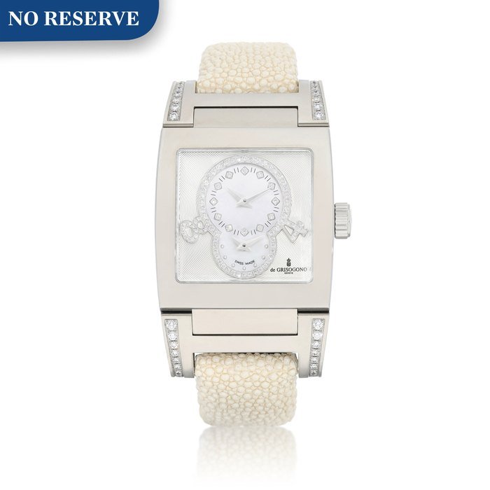 de Grisogono de Grisogono | Instrumentino, A stainless steel and diamond-set dual time zone wristwatch with mother-of-pearl dial, Circa 2000 | Instrumentino 精鋼鑲鑽石兩地時間腕錶，備珠母貝錶盤，約2000年製