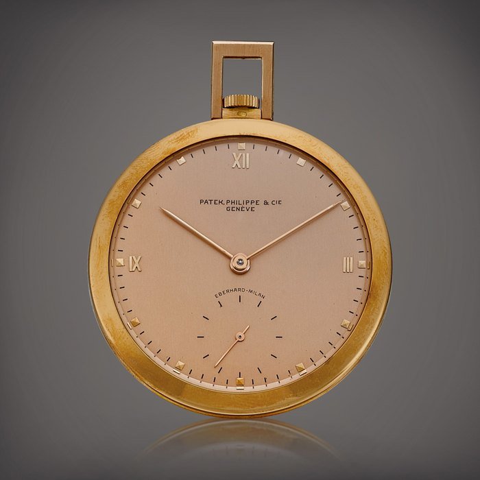 Patek Philippe Reference 703 | A pink gold openface watch with pink dial, Retailed by Eberhard-Milan, Made in 1939 | 百達翡麗  |  型號703 |  粉紅金懷錶，備粉紅色錶盤，由 Eberhard-Milan 發行，1939年製 · 703