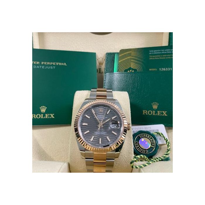 Rolex DatejustNEW 2024 UNWORN Datejust 41 2-Tone Oyster Grey Fluted-Motif Dial 126331 FULL SET Steel & Rose Gold