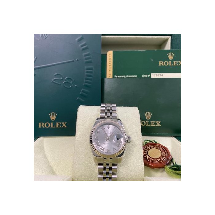 Rolex Lady-DatejustLike NEW 2012 Lady-Datejust Rhodium Roman Dial 179174 FULL SET