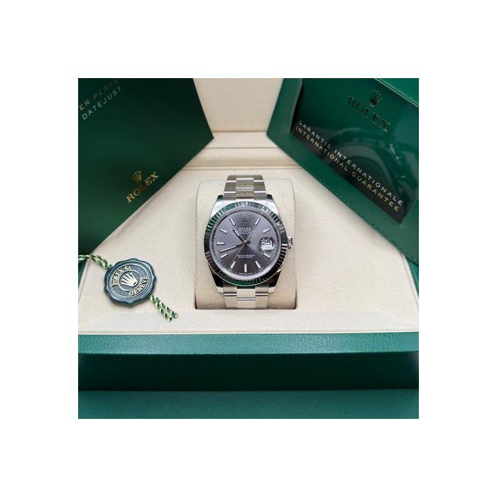 Rolex Datejust41 Rhodium Gray Slate Index Dial Stainless Steel Fluted Bezel Oyster Bracelet Ref. 126334