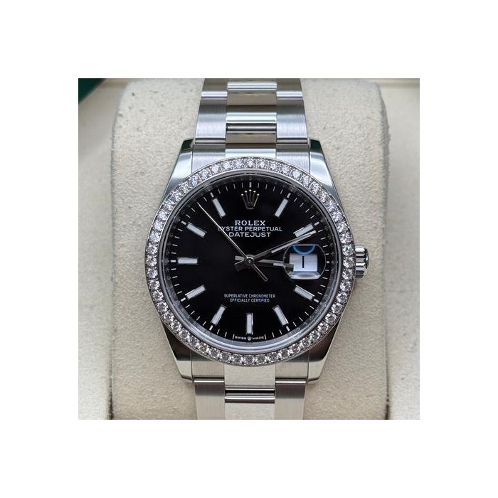 Rolex Datejust36 Bright Black Index Dial Diamond Bezel Stainless Steel Oyster Bracelet Ref. 126284RBR