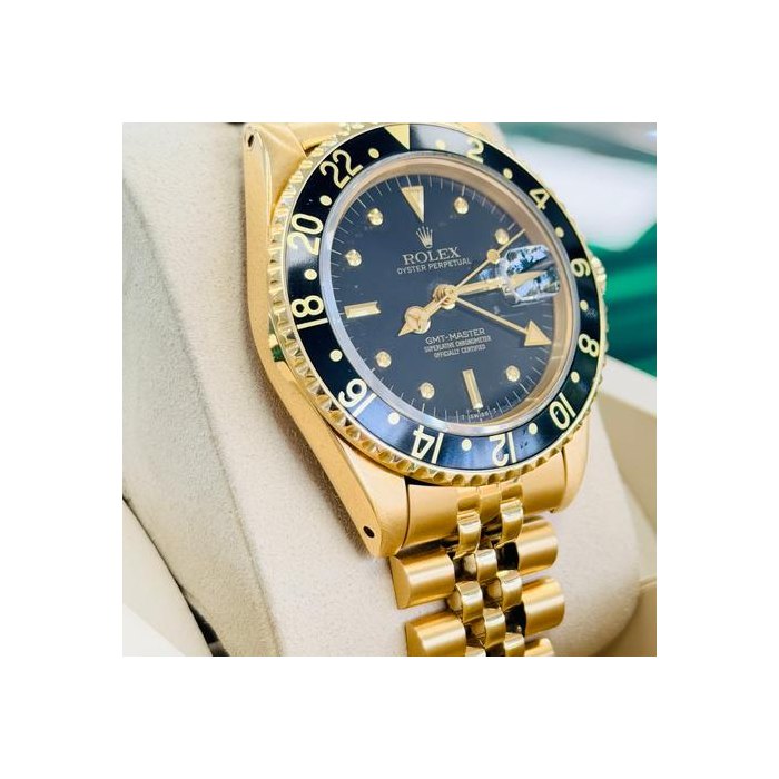 Rolex GMT-Master40 16758 Black Nipple Dial Yellow Gold RARE VINTAGE