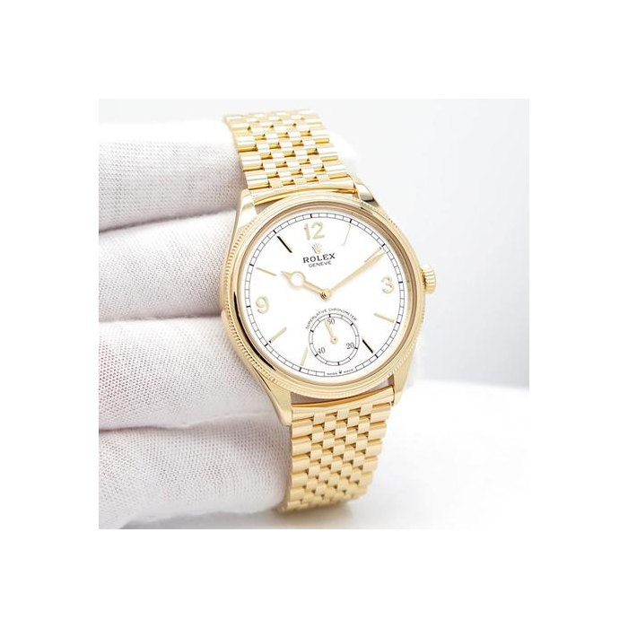 Rolex 190852508 Perpetual 1908 with White Dial 18K Yellow Gold on Settimo Bracelet