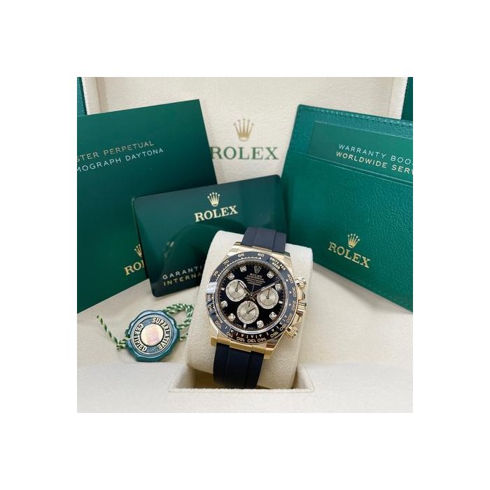 Rolex DaytonaUNWORN Daytona 126518 Yellow Gold 40mm Black Diamond Dial Black Oysterflex Rubber Full Set Unworn Complete Box & Papers