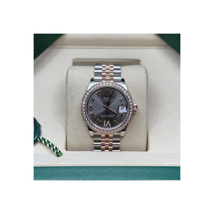 Rolex Lady-Datejust31 Slate Rhodium Roman Diamond Dial Two Tone Rose Gold Diamond Bezel Jubilee Ref. 278381RBR
