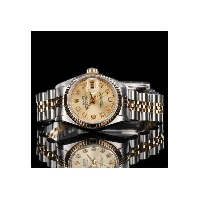 Rolex Lady-Datejust26 Gold Dial Diamond Markers Fluted Two Tone Jubilee 69173