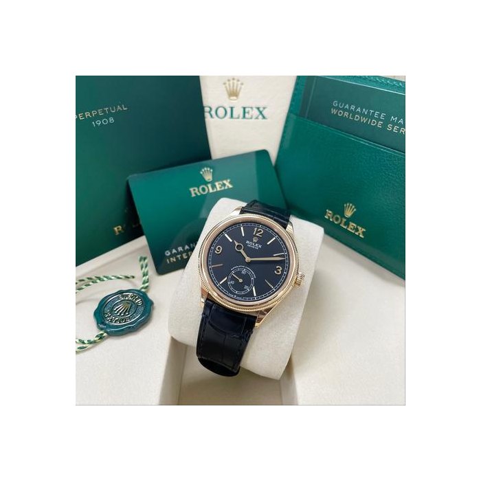 Rolex 1908UNWORN 52508 Yellow Gold 1908 Black Index Arabic Dial Alligator Leather Strap 39mm Full Set Unworn Complete Box & Papers
