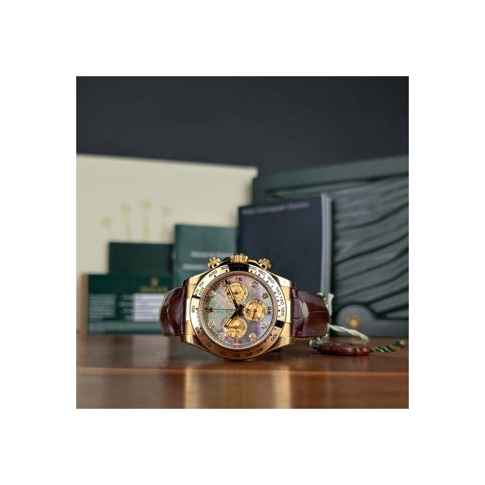 Rolex DaytonaNew in Plastic Full Set Tahitian Pearl Gold Crystal Diamond Ref. 116518