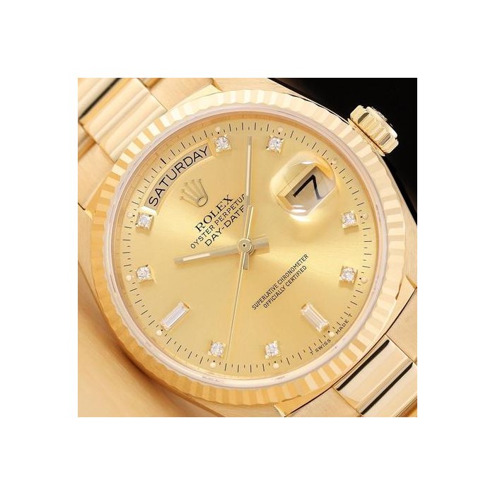 Rolex Day-DateMens Daydate 18038 18k Yellow Gold Champagne Diamond Dial President Watch