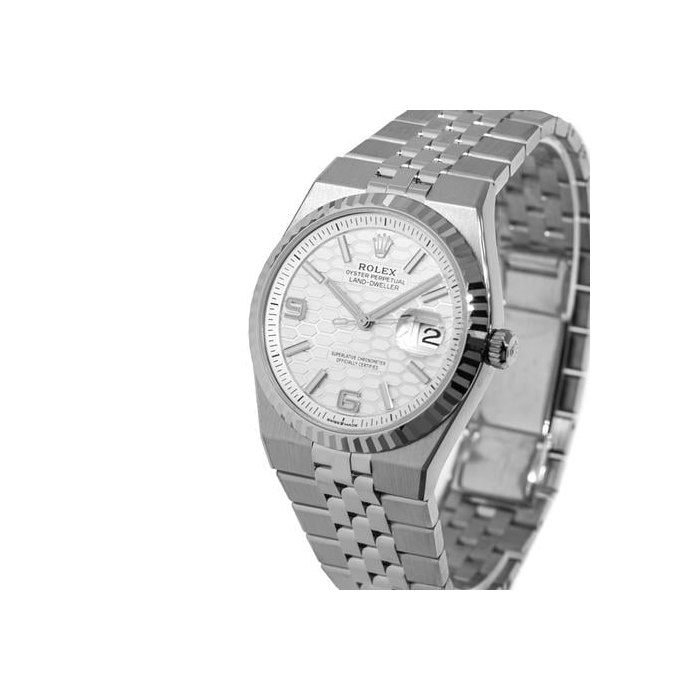 Rolex Land-Dweller36mm White Gold & Steel White Honeycomb Dial Fluted Bezel 127234 New with Box and Papers