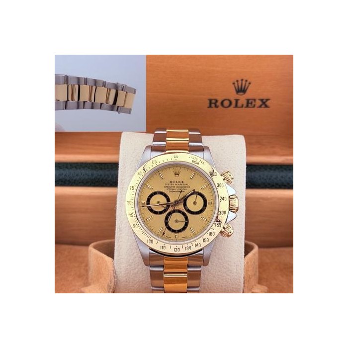 Rolex DaytonaCosmograph Zenith 16523 Champagne Inverted 6 Dial 18k Gold Steel