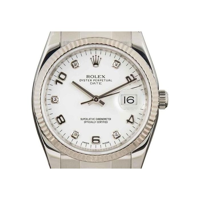 Rolex Oyster PerpetualDate White Diamond Dial Stainless Steel 34mm Women's Watch 115234-0010 Includes Box