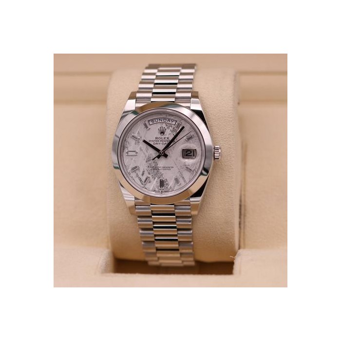 Rolex Day-Date40mm Platinum Meteorite Baguette Diamond Dial Presidential Bracelet 228206