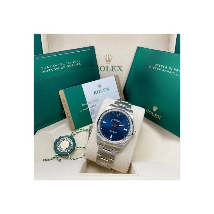 Rolex Oyster PerpetualUNWORN Oyster Perpetual 39mm Watch 114300 Stainless Steel Blue Dial Full Set Complete Box & Papers Ref. 114300-0003