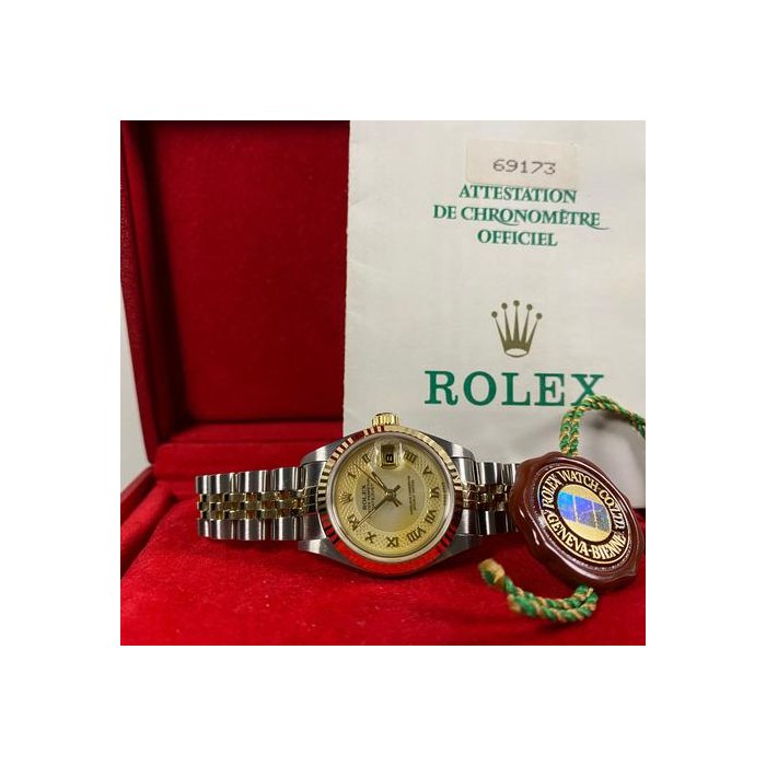 Rolex Lady-DatejustEXCELLENT Condition 1997 Lady-Datejust 2-Tone Jubilee Mother-of-Pearl Roman Dial 69173 FULL SET Steel & Yellow Gold