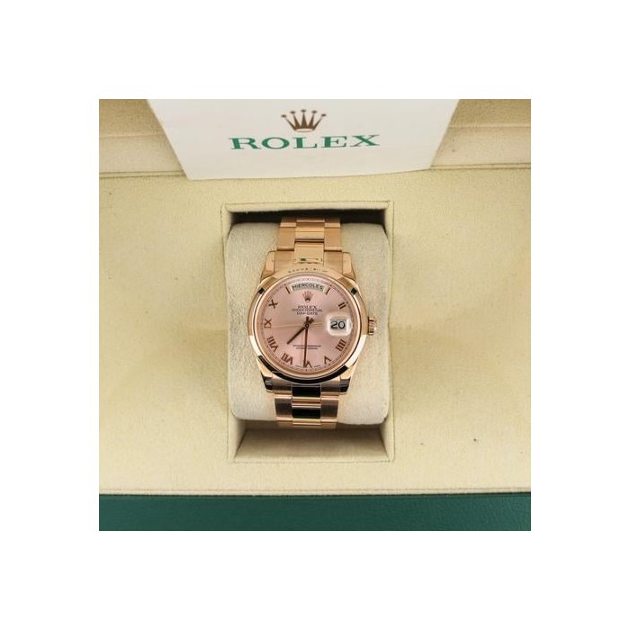 Rolex Day-Date2002 Day-Date 118205 Spanish Day Pink Roman Dial RG 18k Oyster Papers 36mm