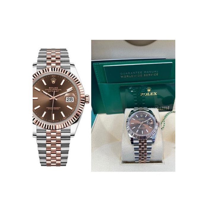 Rolex DatejustII Two Tone Rose Gold Stainless Steel 41mm Fluted Chocolate Index Dial Jubilee Ref. 126331