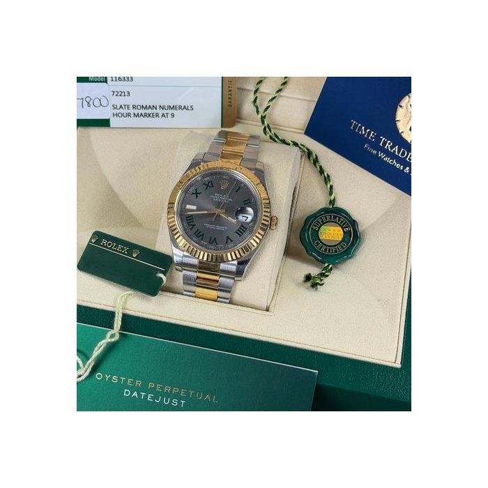 Rolex Datejust IIWIMBLEDON Roman Dial Big 41mm Super Case 18k Gold Fluted Bezel Random Series 1 Owner Full Set Box Papers New Style Green Card Last Batch Ref. 116333