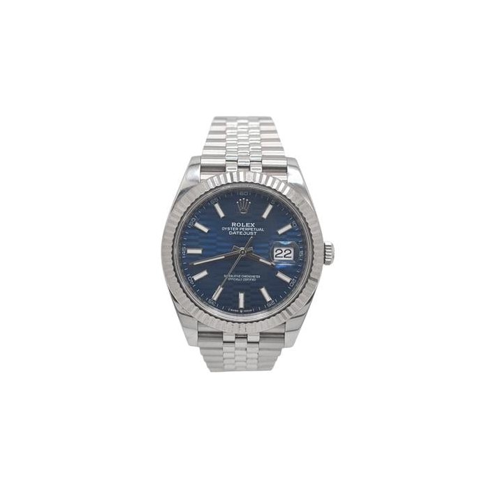 Rolex Datejust41 Blue Motif Dial Fluted Bezel Stainless Steel Watch 126334