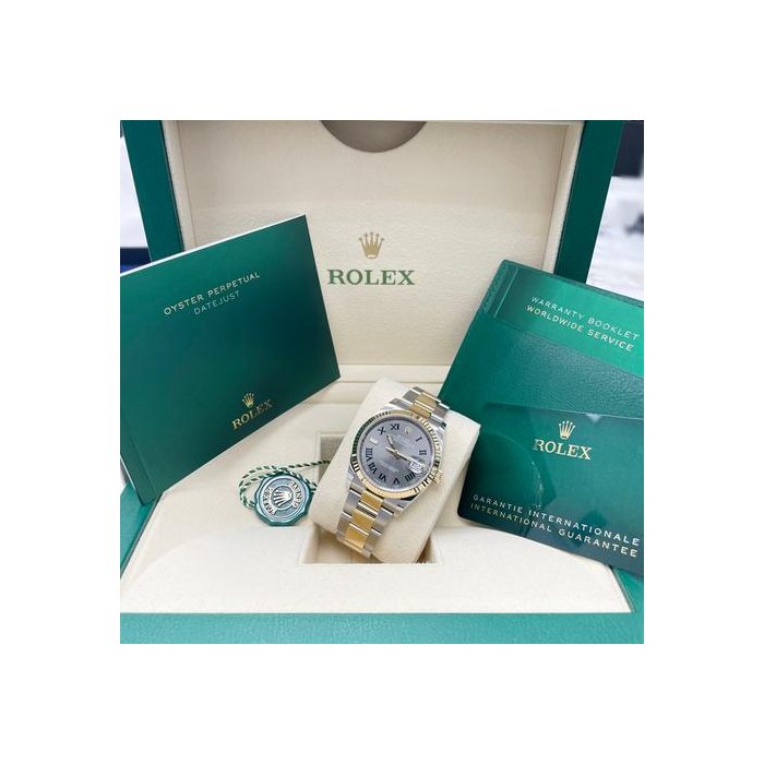 Rolex DatejustUNWORN Datejust 36mm 126233 Two-Tone Steel/Yellow Gold Fluted Bezel Wimbledon Dial Oyster Full Set Unworn Complete Box & Papers