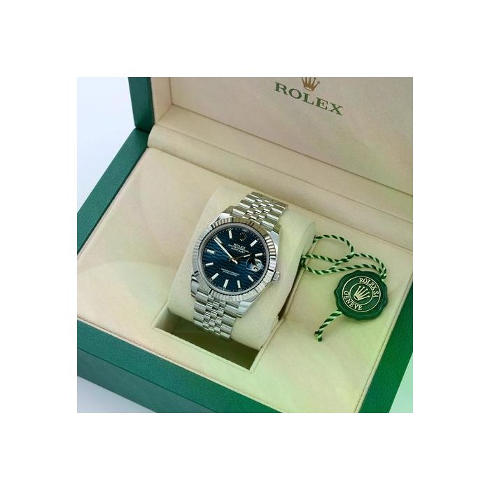 Rolex Datejust41mm Fluted Bezel Blue Motif Dial Jubilee 126334