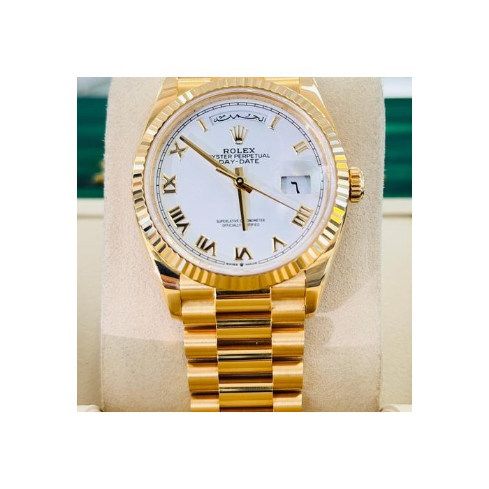 Rolex Day-Date36 128238 Yellow Gold White Roman Index Box and Papers MINT