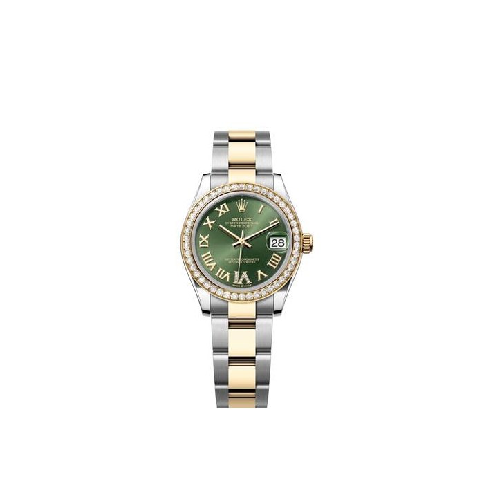 Rolex Datejust31 Green Roman Diamond Dial Diamond Bezel Two Tone Yellow Gold Oyster Bracelet Ref. 278383RBR