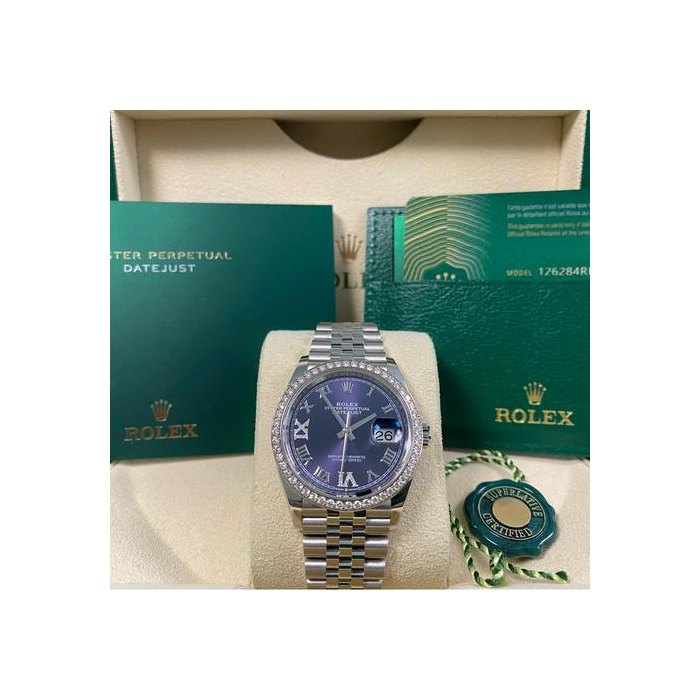 Rolex Rolex DatejustLike NEW 2021 Datejust 36 Steel Jubilee Aubergine Diamond-set on VI & IX Dial 126284RBR FULL SET Factory DIAMOND BEZEL, Price & Market Data