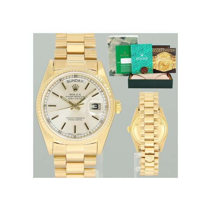 Rolex Day-DatePresident Day Date 18038 Yellow Gold Silver Stick Quickset Watch