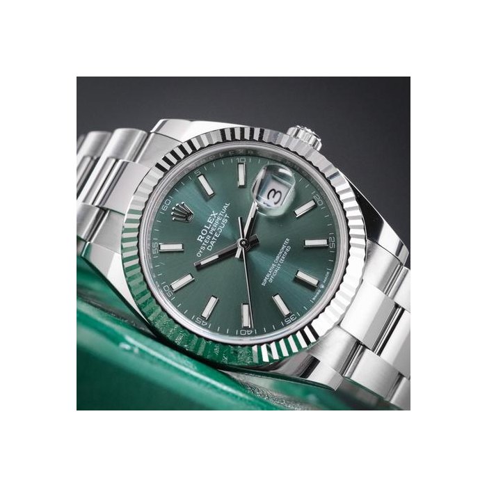Rolex Datejust41 [2025] Steel Case Mint Green Dial White Gold Fluted Bezel Oyster 126334 Complete Set
