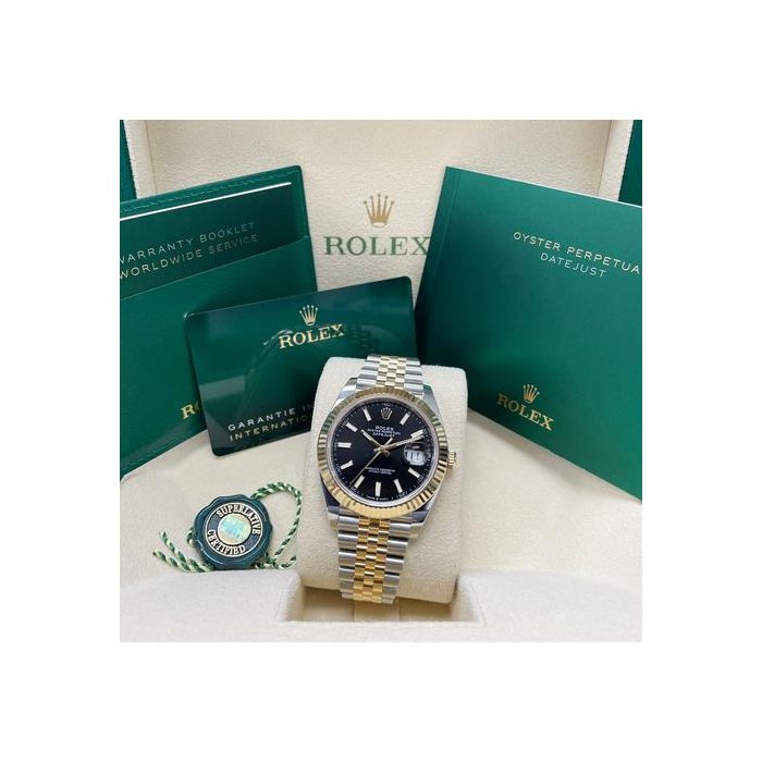 Rolex DatejustNEW Datejust 41mm 126333 Fluted Bezel Jubilee Bracelet Black Dial Two Tone Yellow