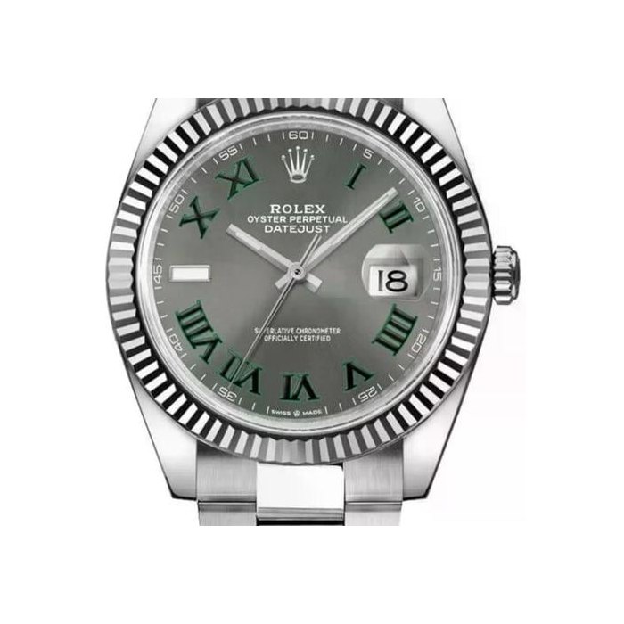 Rolex Datejust41mm Grey Wimbledon Dial Stainless Steel Oyster Men's Watch 126334-0021 Complete Full Set