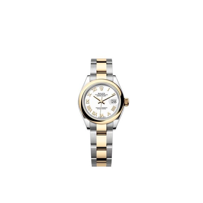 Rolex Lady-DatejustWhite Roman Dial Two Tone Yellow Gold Smooth Bezel Oyster Bracelet Ref. 279163