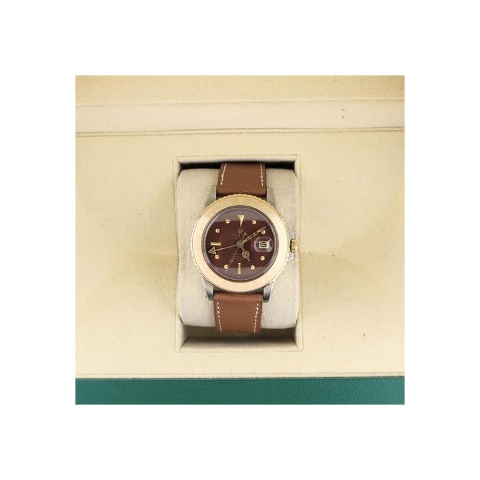 Rolex GMT-Master1971 GMT-Master 1675 Root Beer Nipple Dial Brown Leather Strap 40mm