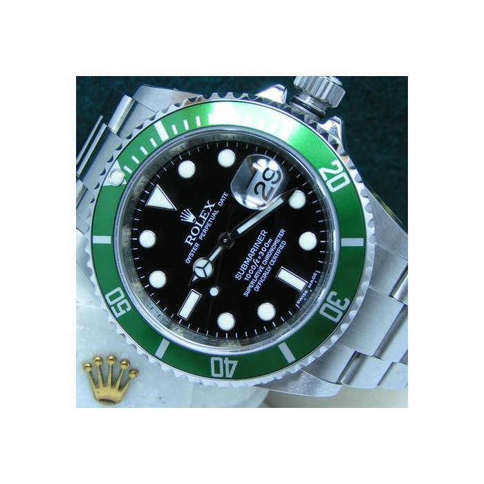 Rolex Submariner Date2008 Submariner "Kermit" NOS with STICKERS Boxes Papers Black Dial Green Bezel 16610LV
