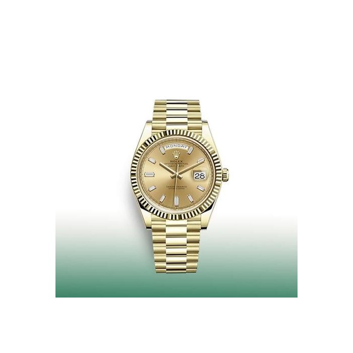 Rolex Day-Date40 Yellow Gold Champagne Diamond Baguette Dial 228238