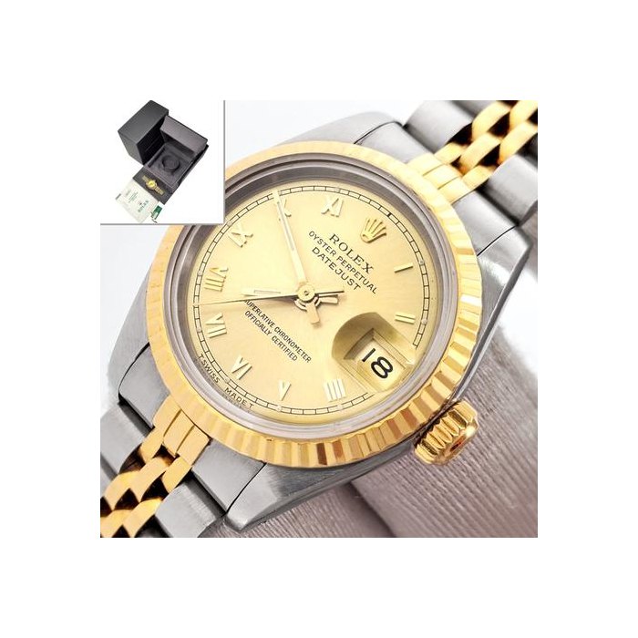 Rolex Lady-DatejustChampagne Roman Yellow Gold/Steel 26mm Jubilee 69173 Papers/Tag