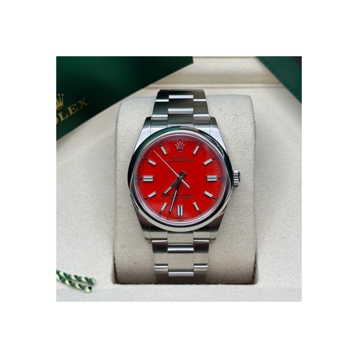 Rolex Oyster Perpetual36 Coral Red Index Dial Stainless Steel Smooth Bezel Oyster Bracelet Ref. 126000