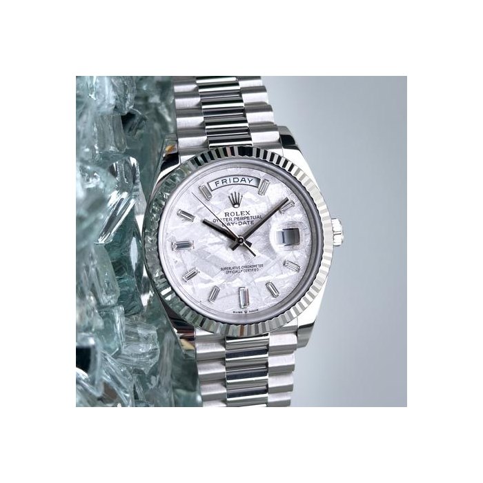 Rolex Day-Date40 Platinum Meteorite Baguette Dial Complete Set w/White Tag Ref. 228236