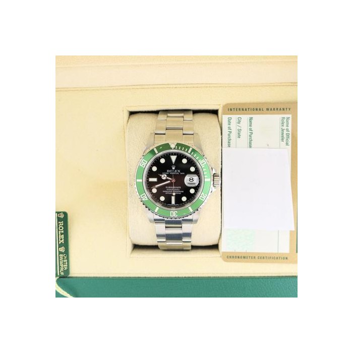 Rolex Submariner Date2009 Kermit Submariner 16610LV Black Dial Engraved Rehaut W Papers 40mm