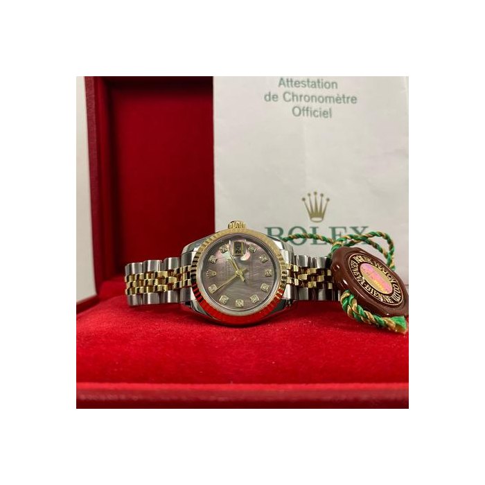 Rolex Lady-DatejustLike NEW 2005 Lady-Datejust 2-Tone Jubilee Tahitian Mother-of-Pearl Diamond Dial 179173 FULL SET Steel & Yellow Gold