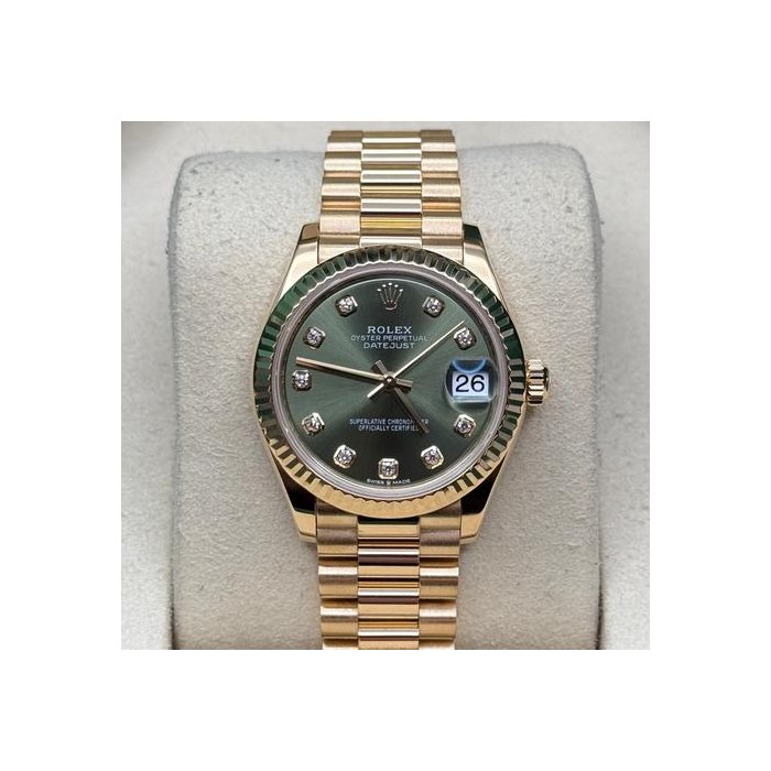 Rolex Datejust31 NEW 2025 Olive Green Diamond Dial Two Tone Yellow Gold Fluted Bezel President Ref. 278278