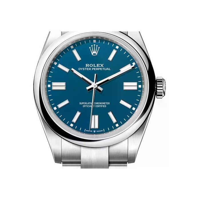Rolex Oyster Perpetual41mm Med Blue Dial Stainless Steel Men's Watch 134300-0009 Complete Full Set