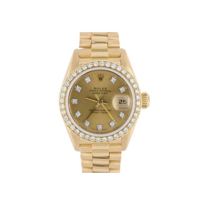 Rolex DatejustVINTAGE Rolex DateJust President 18k Gold Champagne DIAMOND 26mm 69178 Watch